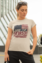 America First T-Shirt – Patriotic USA Flag Tee, Pro America Conservative Graphic Shirt