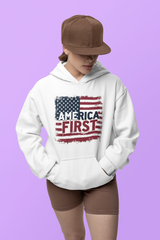 America First Hoodie – Patriotic USA Flag Sweatshirt, Pro America Conservative Apparel