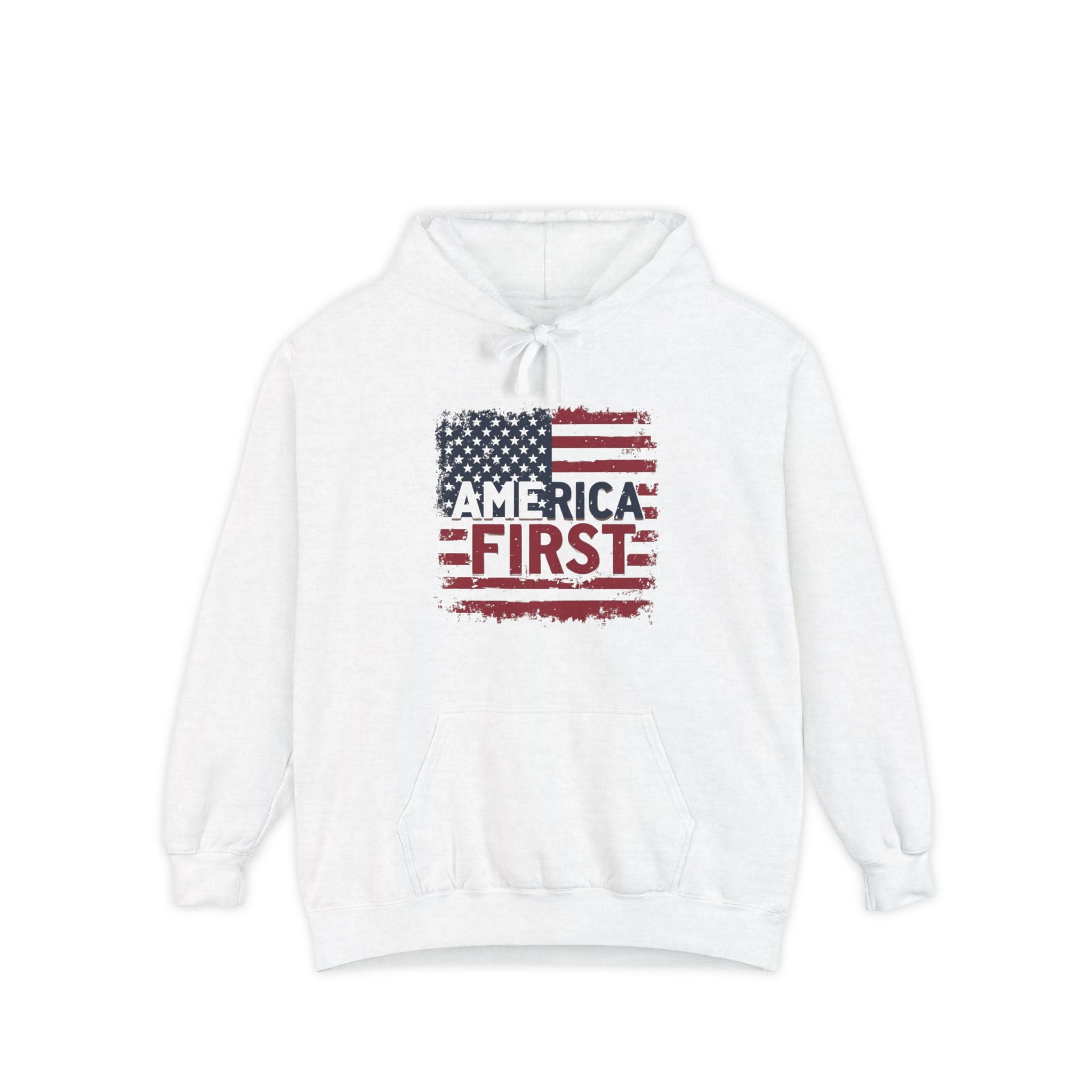 America First Hoodie – Patriotic USA Flag Sweatshirt, Pro America Conservative Apparel