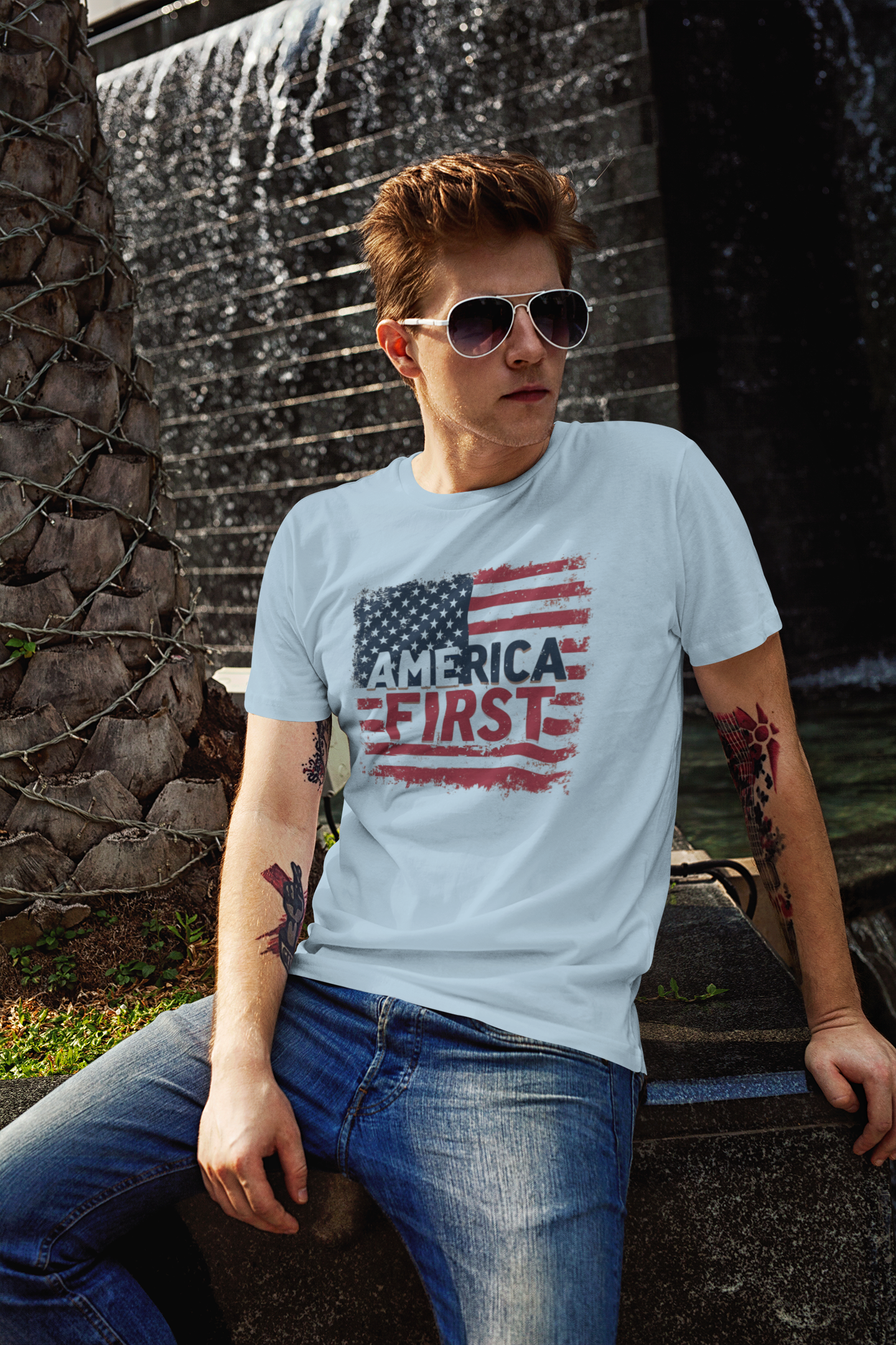 America First T-Shirt – Patriotic USA Flag Tee, Pro America Conservative Graphic Shirt